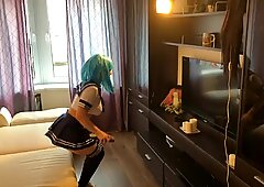anime college girl having fun after college with a fuck stick and a real dick