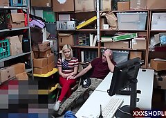 Shoplifter cutie fucks with an officer while her BF watching