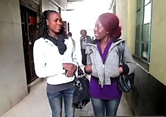Adventurous African lesbians Abiona and Oseye hook up in bathroom